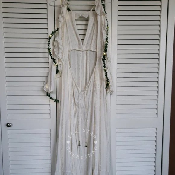 ❤️ SALE ❤️ Free People NWT RARE "The Huxley" Maxi Dress, White Gold Metallic - Picture 10 of 15